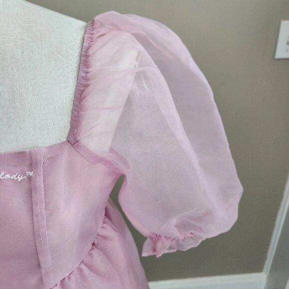 My Melody Limited Ed Sanrio Soft Pink Babydoll Dress Tulle Puffy Sleeves M/L. E2 - Picture 3 of 7